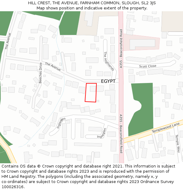 HILL CREST, THE AVENUE, FARNHAM COMMON, SLOUGH, SL2 3JS: Location map and indicative extent of plot
