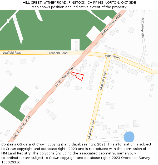 HILL CREST, WITNEY ROAD, FINSTOCK, CHIPPING NORTON, OX7 3DE: Location map and indicative extent of plot