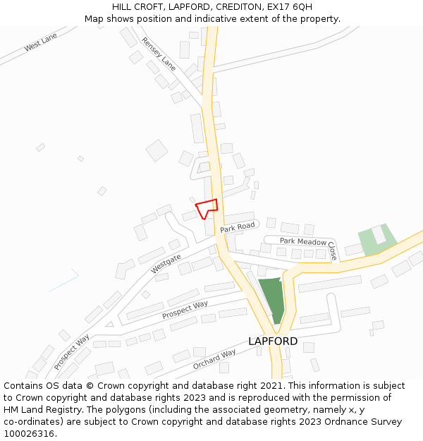HILL CROFT, LAPFORD, CREDITON, EX17 6QH: Location map and indicative extent of plot