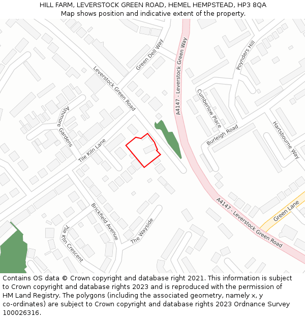 HILL FARM, LEVERSTOCK GREEN ROAD, HEMEL HEMPSTEAD, HP3 8QA: Location map and indicative extent of plot