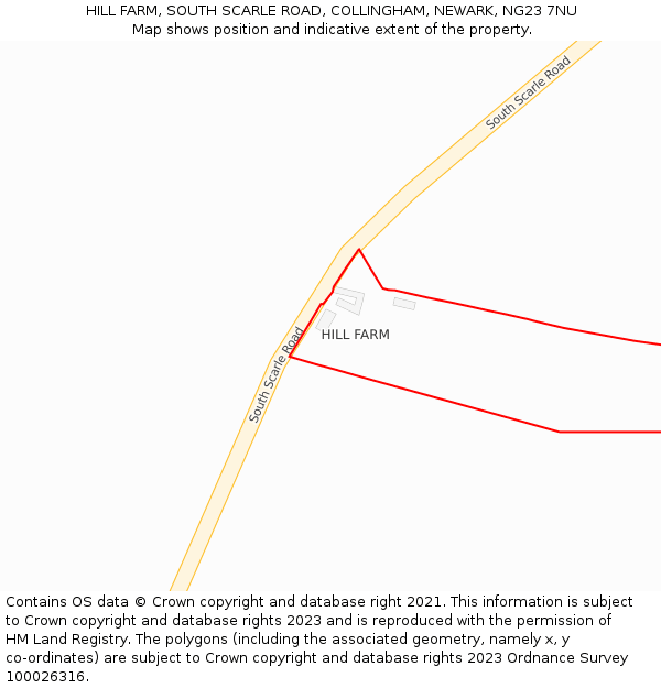 HILL FARM, SOUTH SCARLE ROAD, COLLINGHAM, NEWARK, NG23 7NU: Location map and indicative extent of plot