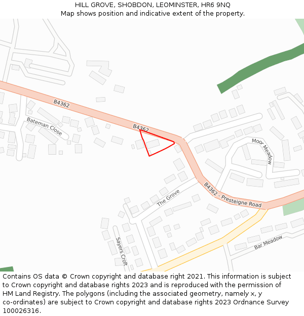 HILL GROVE, SHOBDON, LEOMINSTER, HR6 9NQ: Location map and indicative extent of plot