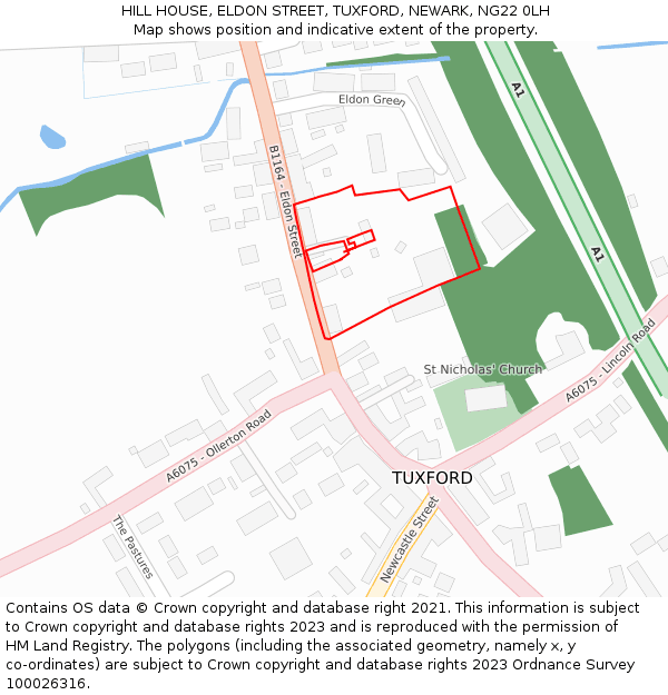 HILL HOUSE, ELDON STREET, TUXFORD, NEWARK, NG22 0LH: Location map and indicative extent of plot