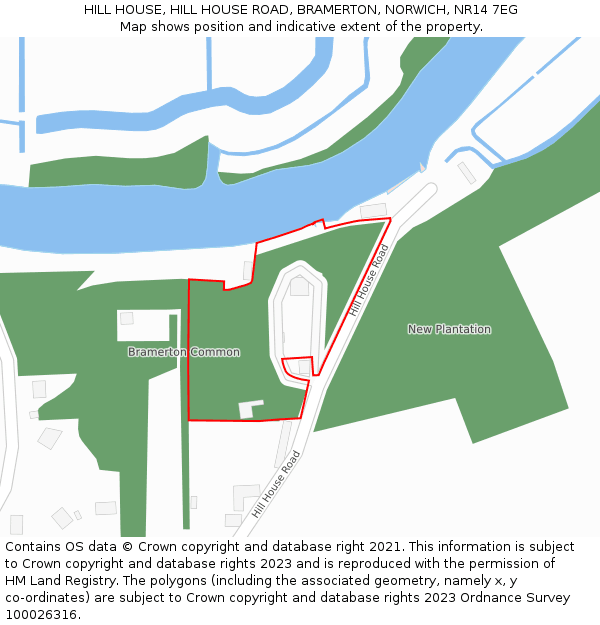 HILL HOUSE, HILL HOUSE ROAD, BRAMERTON, NORWICH, NR14 7EG: Location map and indicative extent of plot