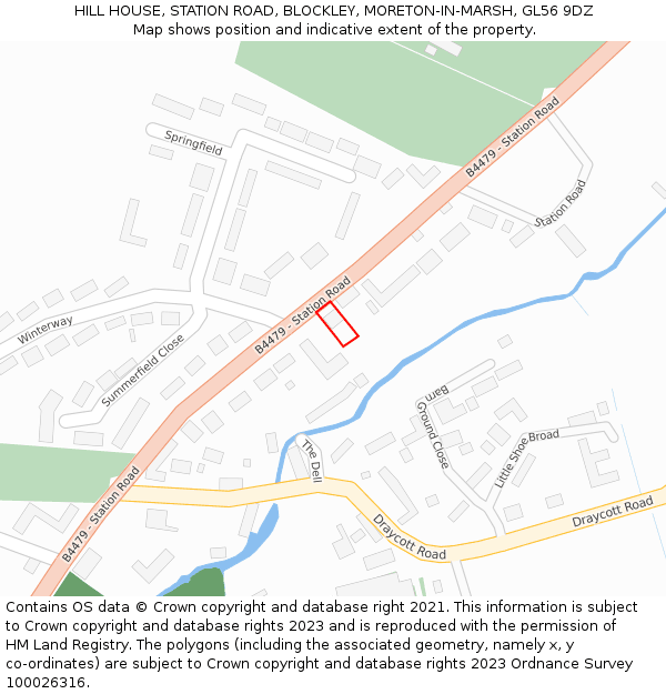 HILL HOUSE, STATION ROAD, BLOCKLEY, MORETON-IN-MARSH, GL56 9DZ: Location map and indicative extent of plot