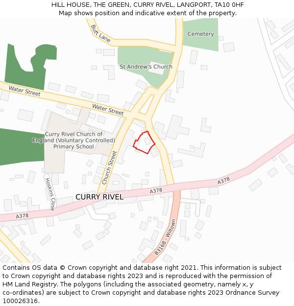 HILL HOUSE, THE GREEN, CURRY RIVEL, LANGPORT, TA10 0HF: Location map and indicative extent of plot