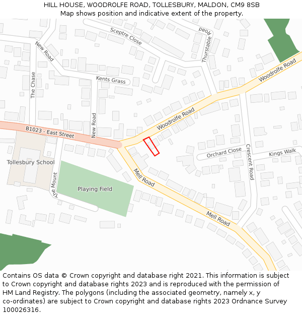 HILL HOUSE, WOODROLFE ROAD, TOLLESBURY, MALDON, CM9 8SB: Location map and indicative extent of plot