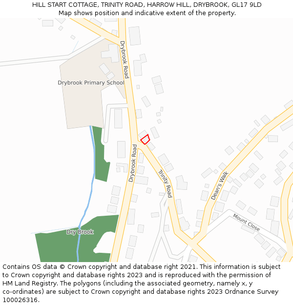 HILL START COTTAGE, TRINITY ROAD, HARROW HILL, DRYBROOK, GL17 9LD: Location map and indicative extent of plot