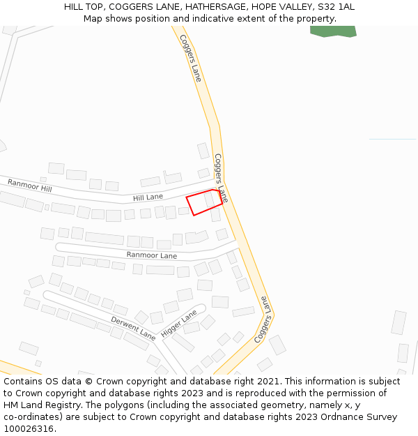 HILL TOP, COGGERS LANE, HATHERSAGE, HOPE VALLEY, S32 1AL: Location map and indicative extent of plot