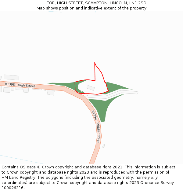 HILL TOP, HIGH STREET, SCAMPTON, LINCOLN, LN1 2SD: Location map and indicative extent of plot