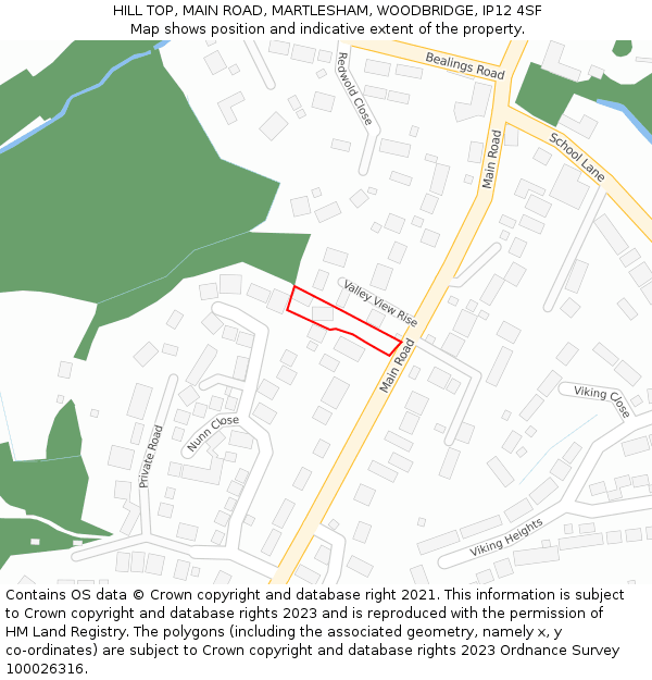 HILL TOP, MAIN ROAD, MARTLESHAM, WOODBRIDGE, IP12 4SF: Location map and indicative extent of plot