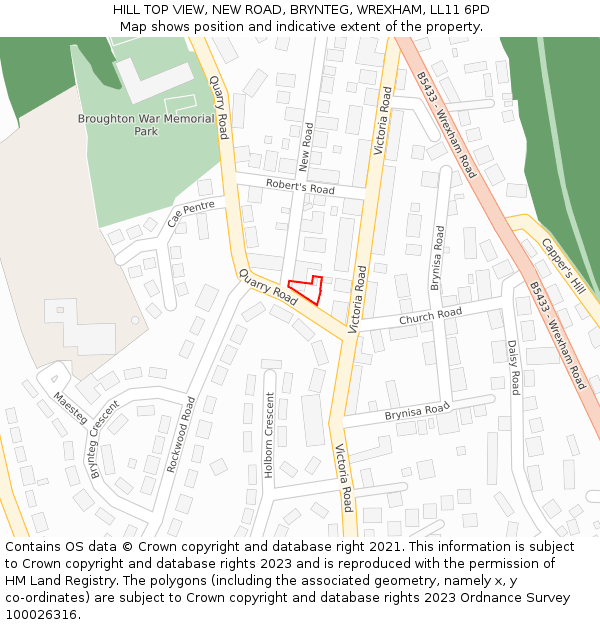 HILL TOP VIEW, NEW ROAD, BRYNTEG, WREXHAM, LL11 6PD: Location map and indicative extent of plot