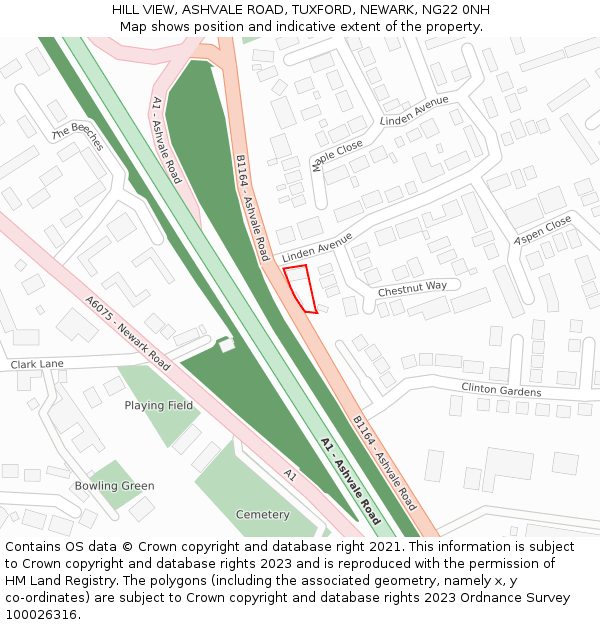 HILL VIEW, ASHVALE ROAD, TUXFORD, NEWARK, NG22 0NH: Location map and indicative extent of plot