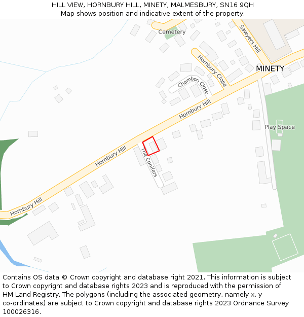 HILL VIEW, HORNBURY HILL, MINETY, MALMESBURY, SN16 9QH: Location map and indicative extent of plot