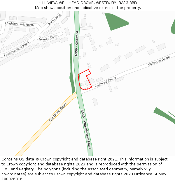 HILL VIEW, WELLHEAD DROVE, WESTBURY, BA13 3RD: Location map and indicative extent of plot