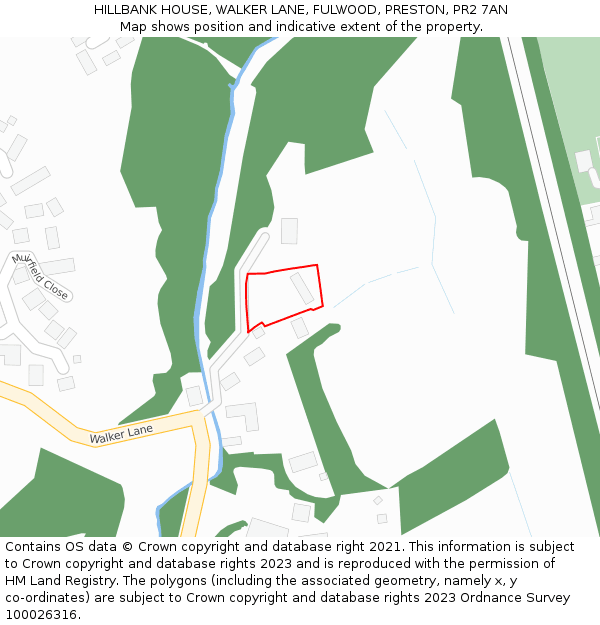 HILLBANK HOUSE, WALKER LANE, FULWOOD, PRESTON, PR2 7AN: Location map and indicative extent of plot