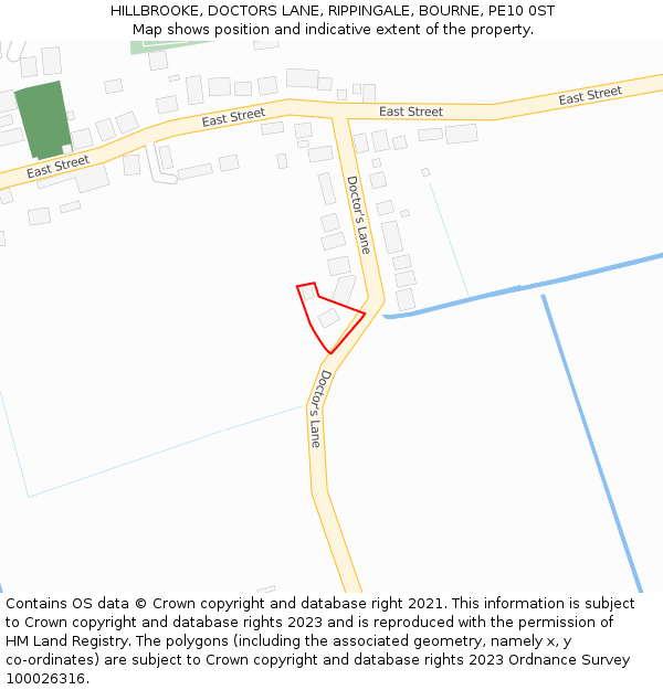 HILLBROOKE, DOCTORS LANE, RIPPINGALE, BOURNE, PE10 0ST: Location map and indicative extent of plot