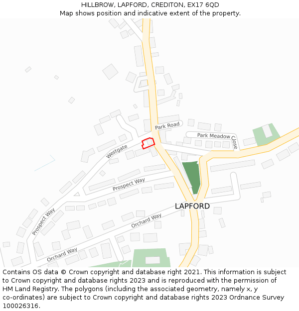 HILLBROW, LAPFORD, CREDITON, EX17 6QD: Location map and indicative extent of plot