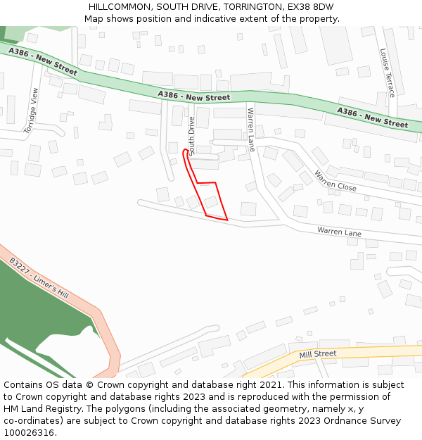 HILLCOMMON, SOUTH DRIVE, TORRINGTON, EX38 8DW: Location map and indicative extent of plot