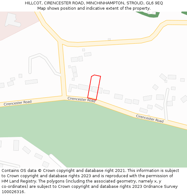 HILLCOT, CIRENCESTER ROAD, MINCHINHAMPTON, STROUD, GL6 9EQ: Location map and indicative extent of plot