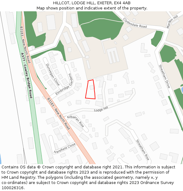 HILLCOT, LODGE HILL, EXETER, EX4 4AB: Location map and indicative extent of plot