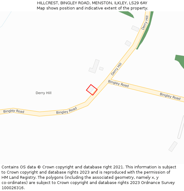 HILLCREST, BINGLEY ROAD, MENSTON, ILKLEY, LS29 6AY: Location map and indicative extent of plot