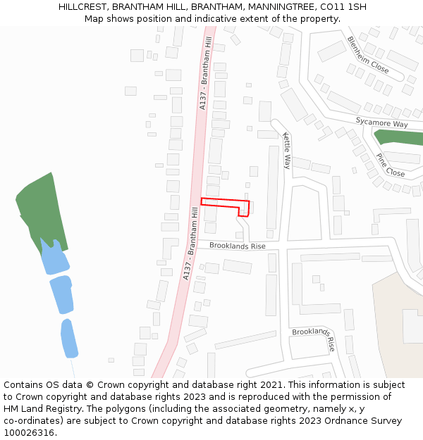 HILLCREST, BRANTHAM HILL, BRANTHAM, MANNINGTREE, CO11 1SH: Location map and indicative extent of plot
