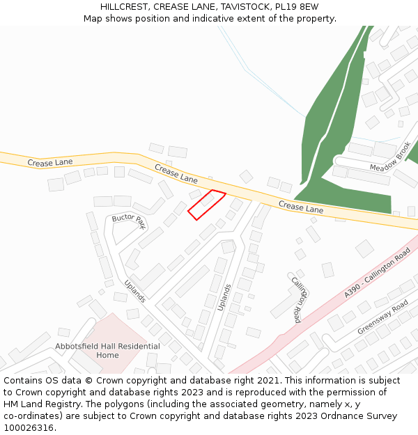 HILLCREST, CREASE LANE, TAVISTOCK, PL19 8EW: Location map and indicative extent of plot