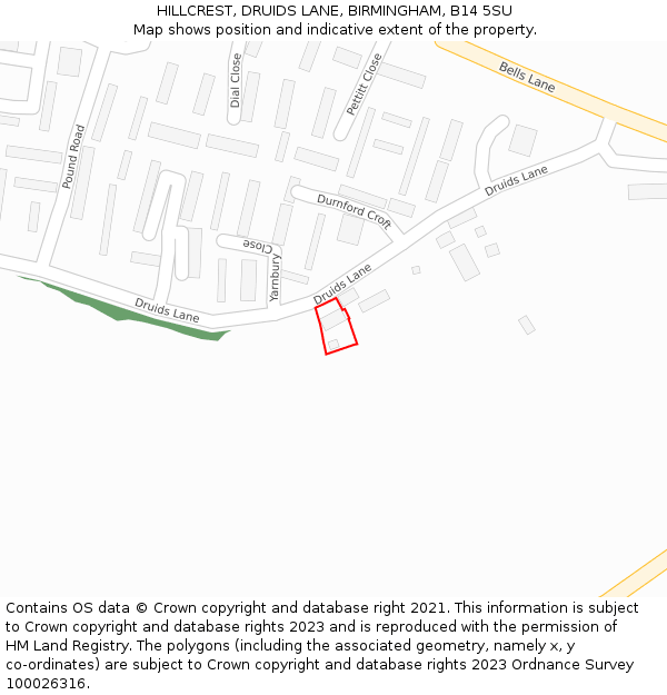 HILLCREST, DRUIDS LANE, BIRMINGHAM, B14 5SU: Location map and indicative extent of plot