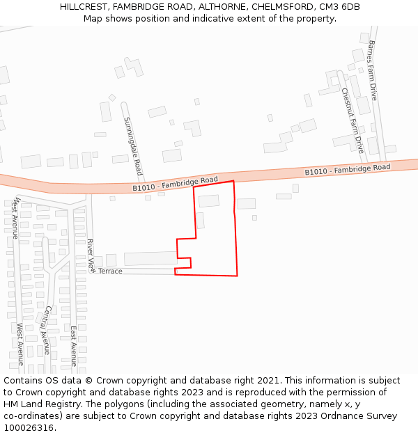 HILLCREST, FAMBRIDGE ROAD, ALTHORNE, CHELMSFORD, CM3 6DB: Location map and indicative extent of plot