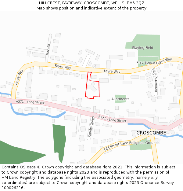 HILLCREST, FAYREWAY, CROSCOMBE, WELLS, BA5 3QZ: Location map and indicative extent of plot