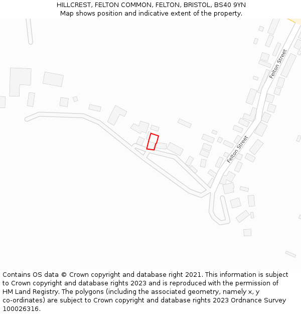 HILLCREST, FELTON COMMON, FELTON, BRISTOL, BS40 9YN: Location map and indicative extent of plot