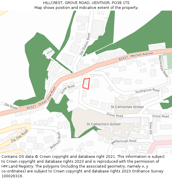 HILLCREST, GROVE ROAD, VENTNOR, PO38 1TS: Location map and indicative extent of plot