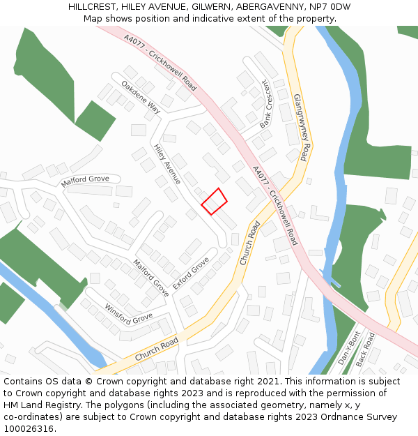 HILLCREST, HILEY AVENUE, GILWERN, ABERGAVENNY, NP7 0DW: Location map and indicative extent of plot