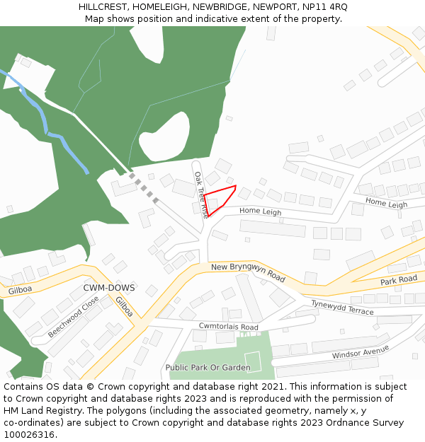 HILLCREST, HOMELEIGH, NEWBRIDGE, NEWPORT, NP11 4RQ: Location map and indicative extent of plot