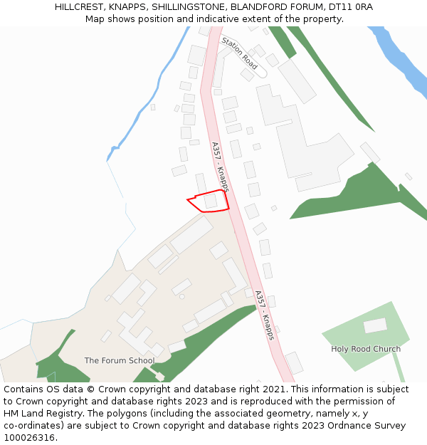 HILLCREST, KNAPPS, SHILLINGSTONE, BLANDFORD FORUM, DT11 0RA: Location map and indicative extent of plot