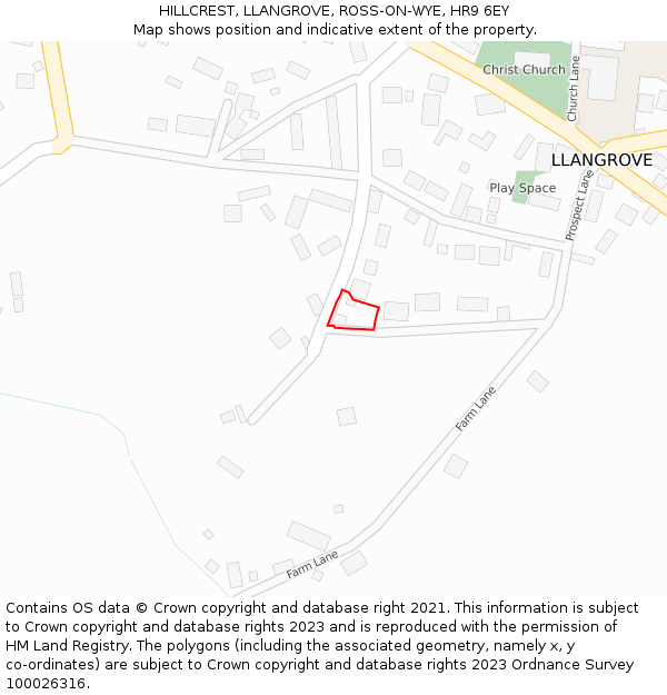 HILLCREST, LLANGROVE, ROSS-ON-WYE, HR9 6EY: Location map and indicative extent of plot