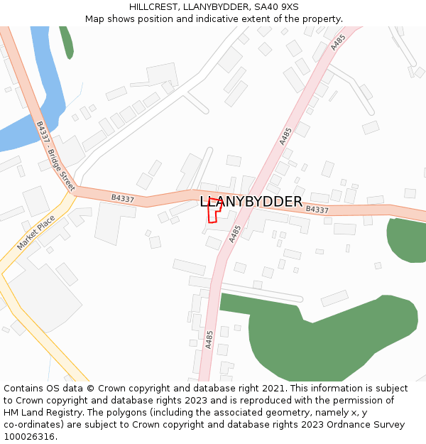 HILLCREST, LLANYBYDDER, SA40 9XS: Location map and indicative extent of plot