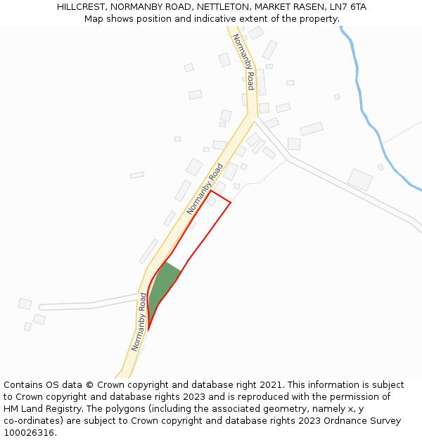 HILLCREST, NORMANBY ROAD, NETTLETON, MARKET RASEN, LN7 6TA: Location map and indicative extent of plot