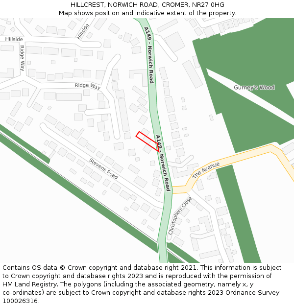 HILLCREST, NORWICH ROAD, CROMER, NR27 0HG: Location map and indicative extent of plot