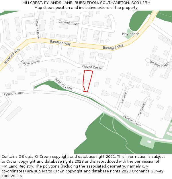 HILLCREST, PYLANDS LANE, BURSLEDON, SOUTHAMPTON, SO31 1BH: Location map and indicative extent of plot