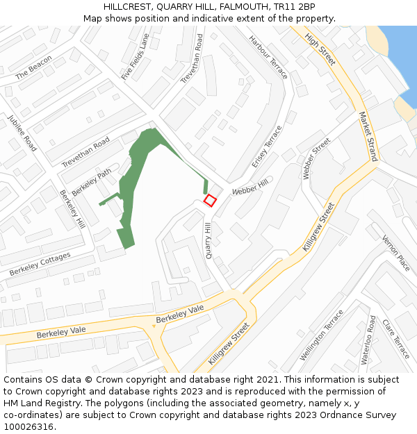 HILLCREST, QUARRY HILL, FALMOUTH, TR11 2BP: Location map and indicative extent of plot