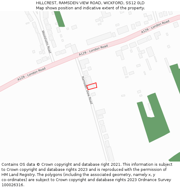 HILLCREST, RAMSDEN VIEW ROAD, WICKFORD, SS12 0LD: Location map and indicative extent of plot