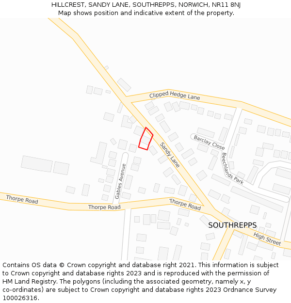 HILLCREST, SANDY LANE, SOUTHREPPS, NORWICH, NR11 8NJ: Location map and indicative extent of plot