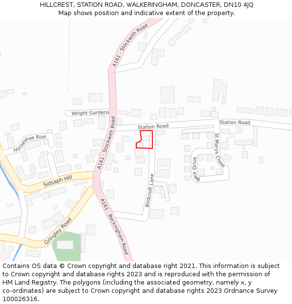 HILLCREST, STATION ROAD, WALKERINGHAM, DONCASTER, DN10 4JQ: Location map and indicative extent of plot