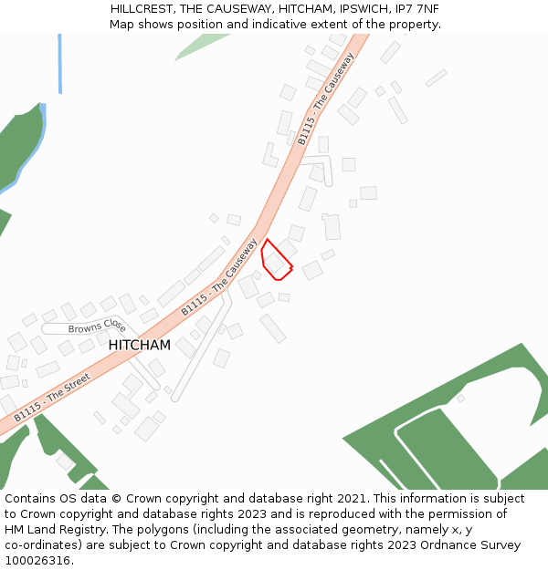 HILLCREST, THE CAUSEWAY, HITCHAM, IPSWICH, IP7 7NF: Location map and indicative extent of plot