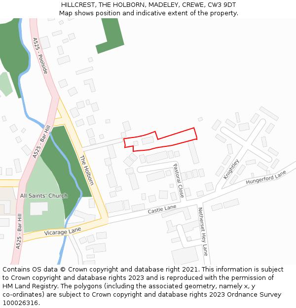 HILLCREST, THE HOLBORN, MADELEY, CREWE, CW3 9DT: Location map and indicative extent of plot