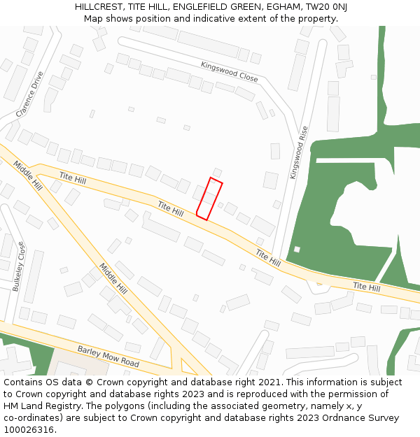 HILLCREST, TITE HILL, ENGLEFIELD GREEN, EGHAM, TW20 0NJ: Location map and indicative extent of plot