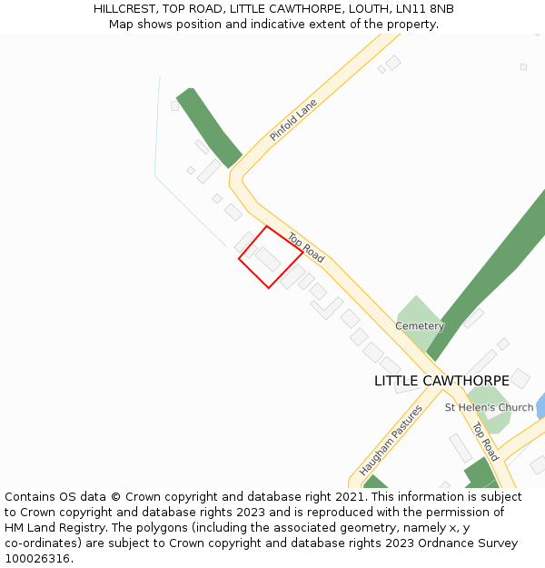 HILLCREST, TOP ROAD, LITTLE CAWTHORPE, LOUTH, LN11 8NB: Location map and indicative extent of plot