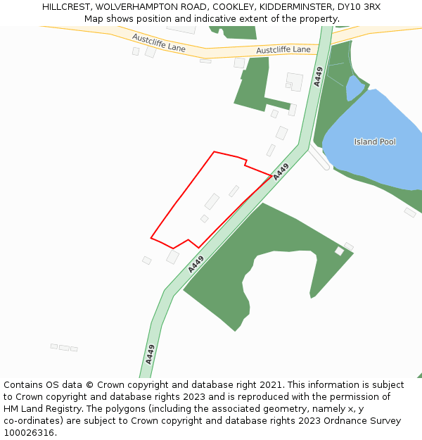 HILLCREST, WOLVERHAMPTON ROAD, COOKLEY, KIDDERMINSTER, DY10 3RX: Location map and indicative extent of plot